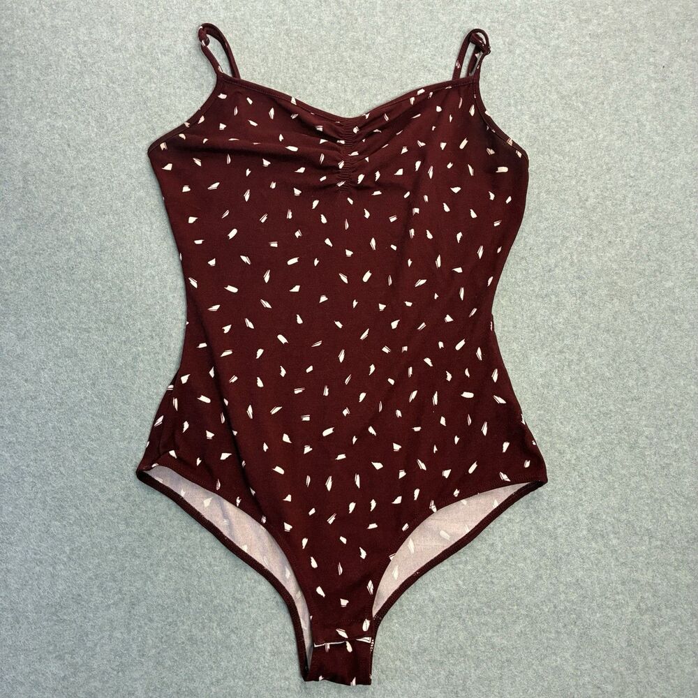Women’s Bear Dance Burgundy Bodysuit Small Spaghetti Strap Stretch Top